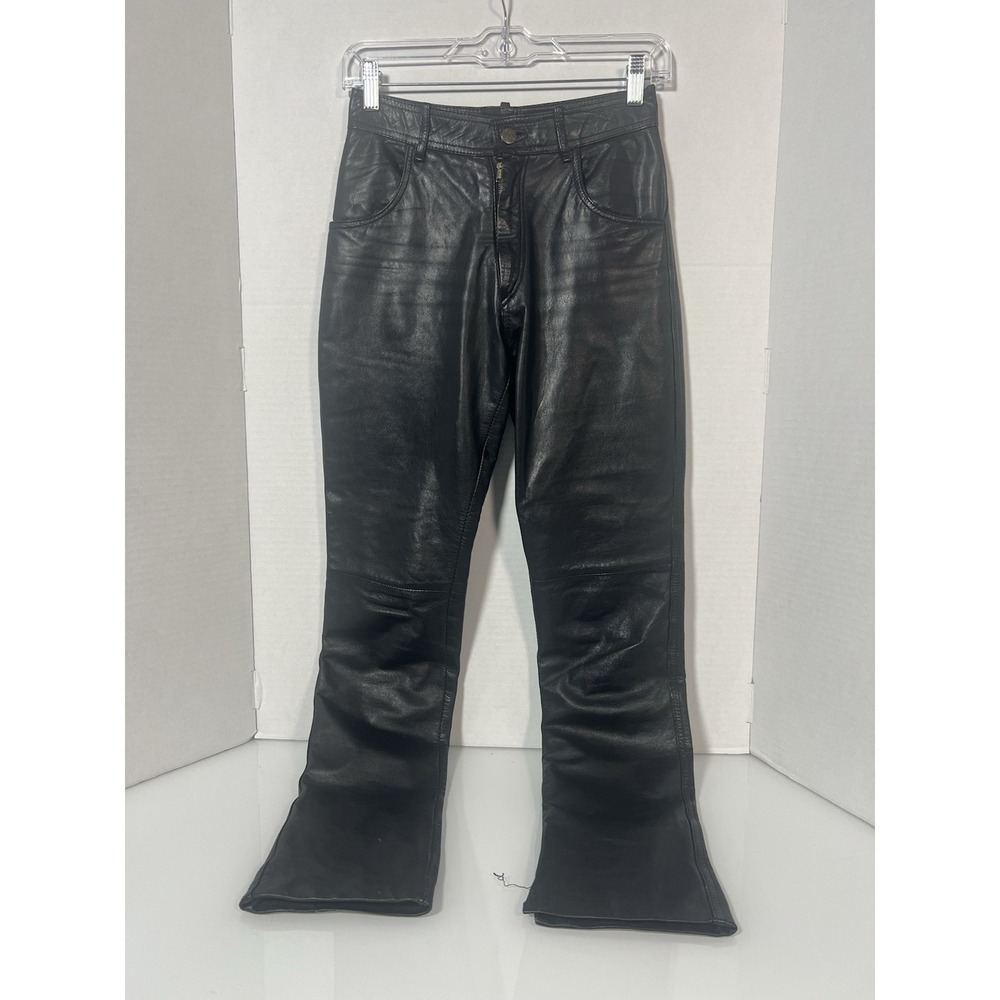 VIntage Racy Black Leather Pants Womens Size 29 Straight Leg High Rise 040